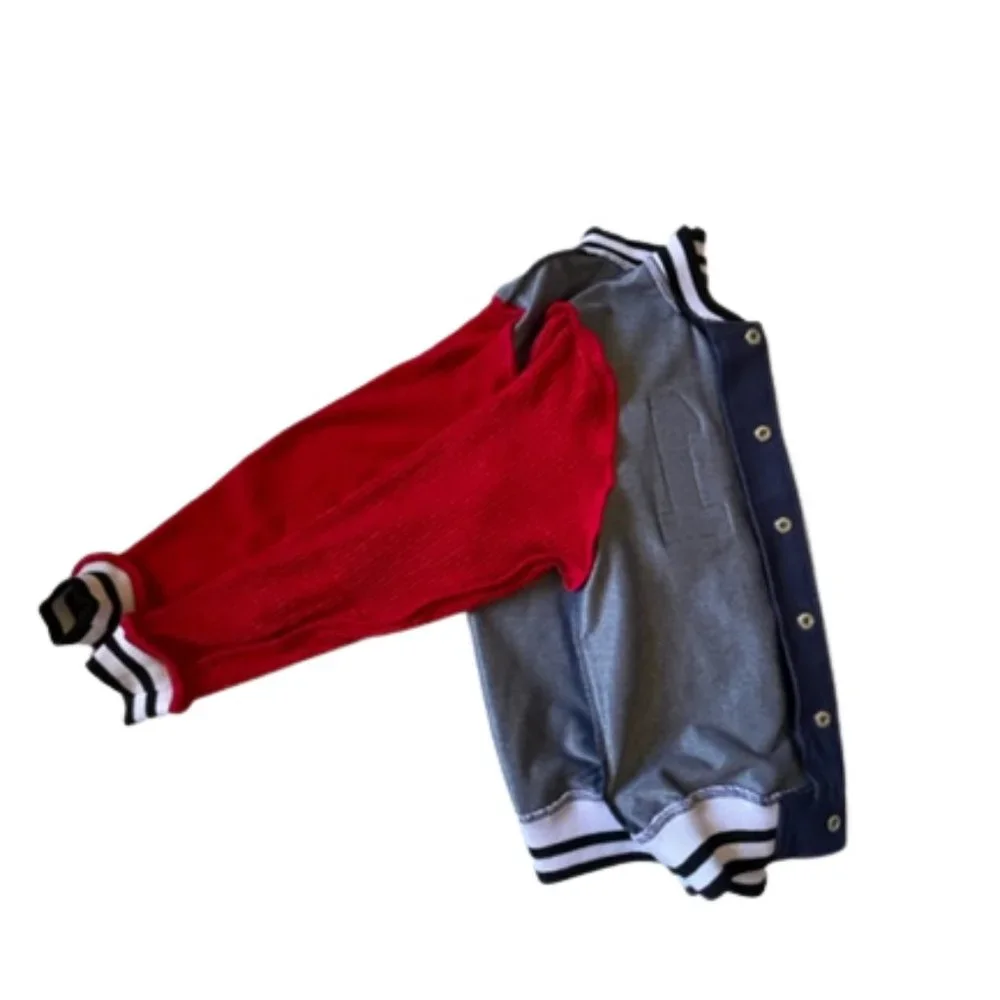Varsity Jacket with Red Sequin Sleeves used as dance/performance costume. Size M